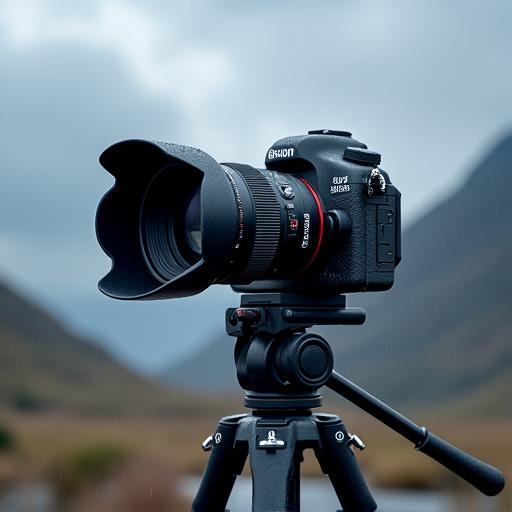 Peralatan kamera profesional kalis cuaca di atas tripod